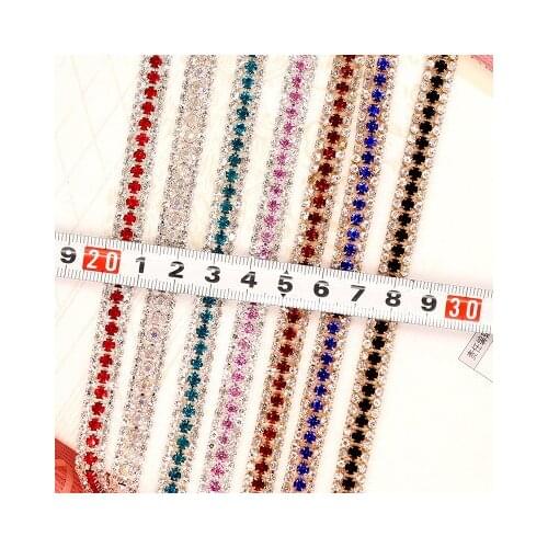 The three row Rhinestone Chain with gold Claw DIY Bags, Garment, Shoes,Furniture, Greeting Cards Wedding Dress 1yard 9mm