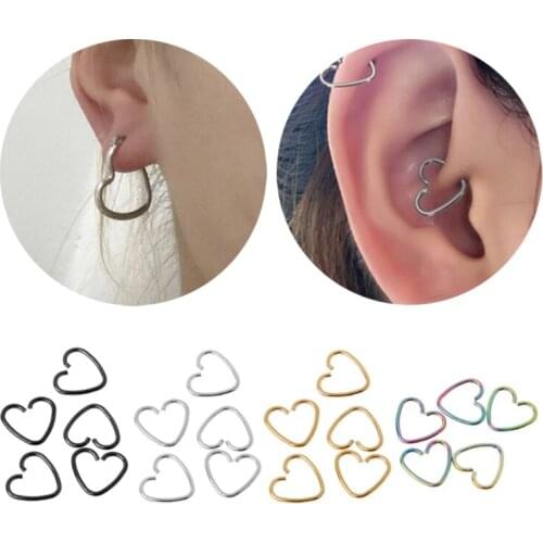 Heart Shaped Fake Tragus Piercing Hoop Helix Cartilage Tragus Daith Stud Earring simple