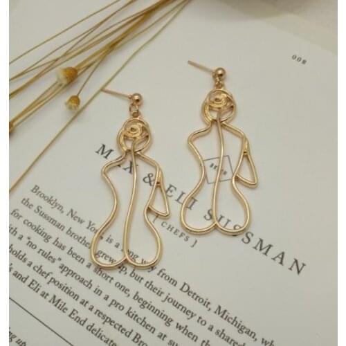 Vintage human body outline silhouette texture abstract face metal Earrings for women
