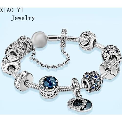 XIAOYI 2019 Winter 100% S925 11 Christmas blue dream star bright moon night sky shining string ornaments simple bracelet female