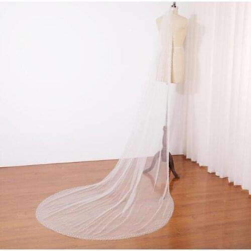 Pearled Wedding Veil Simple Bridal Veil,Wedding Veil Pearl Edge,One Layer Wedding Veil Ivory,Pearled Champagne Bridal Veil Custo