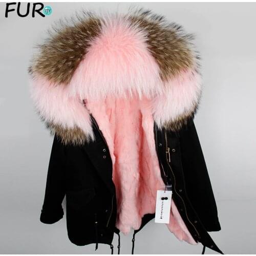 Detachable parka 2020 new parka real fur coat winter jacket women natural raccoon fur collar warm thick rabbit fur liner
