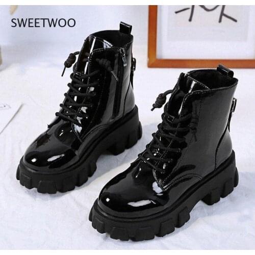 Round Toe Mid Heel Boots For Women Luxury Designer Lace Up Ankle Boots Black 2021