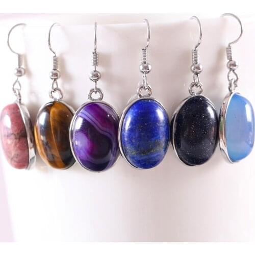 Natural Stone White Opal Howlite Dangle Earrings for Women Gem Blue Lapis Cabochon CAB Oval Beads Drop Earrings Fashion Jewelry