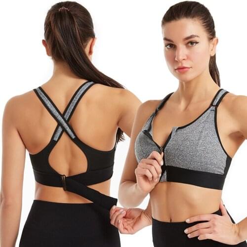 Womens Sports Bra Crop Top Fitness Sportswear Shockproof Bra Front Zipper Womens Underwear Running Push Up Lingerie Plus Size