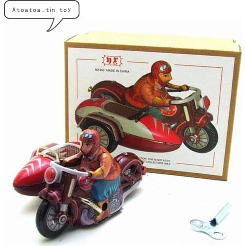 Vintage Retro Collection Tin toys Classic Clockwork Wind Up three wheeled motorcycle Tin Toys With Key Gift For Adult Children