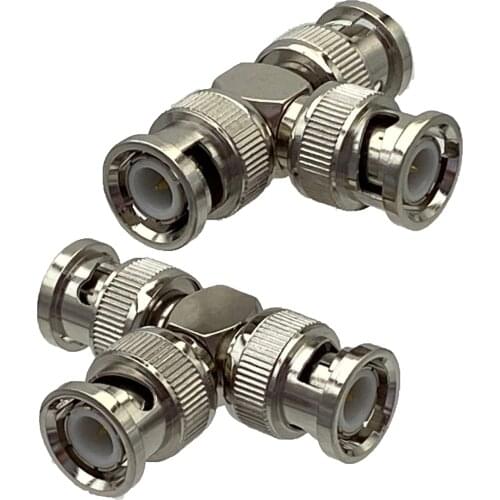 1pcs Connector Adapter BNC Male Plug to Dual BNC Male T Splitter RF Coaxial Converter Wire Terminal New Brass