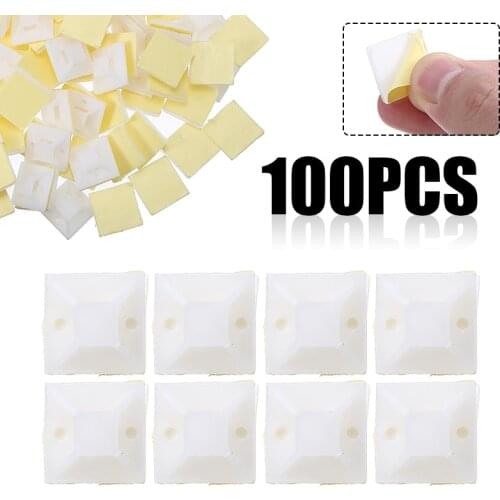 100 PCS/Pack Self Adhesive Cable Base Mounts White Cable Wire Zip Tie Mounts Bases Wall Holder Wiring Accessories 2cmX2cm