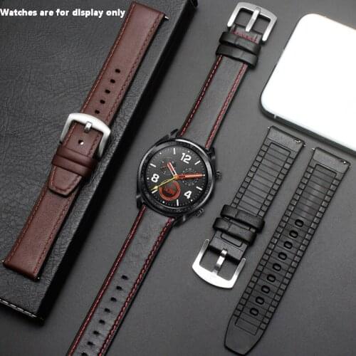 22mm Watchband Silicone + Leather 2in 1 Strap Fashion Mens Replacement Wristband For Huawei watch Pro/GT Quick release strap