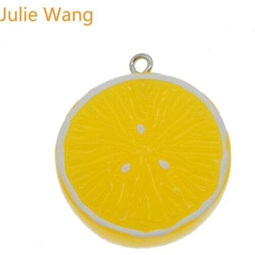 Julie Wang 6PCS Resin Lemon Slice Fruit Orange Charms For Necklace Pendant Findings DIY Jewelry Making Accessories