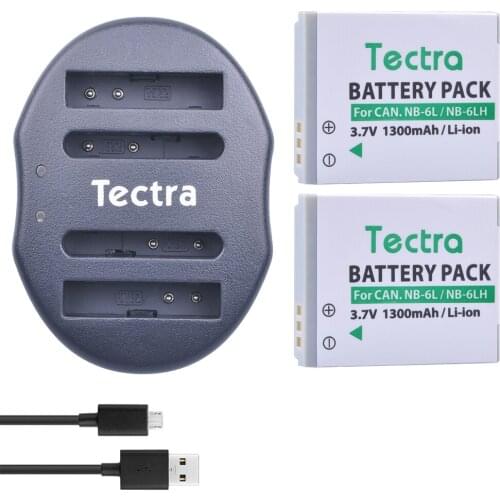 Tectra 2pcs NB-6L NB-6LH Li-ion Camera Battery + USB Dual Charger For Canon IXUS 310 SX275 SX280 SX510 200 105 210 300 S90 S95