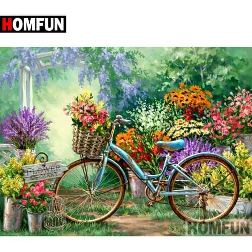 HOMFUN Diamond Painting Cross Stitch Pattern 5D Diamond Embroidery "Flower bicycle" Home Decor DIY diamond Art A02396