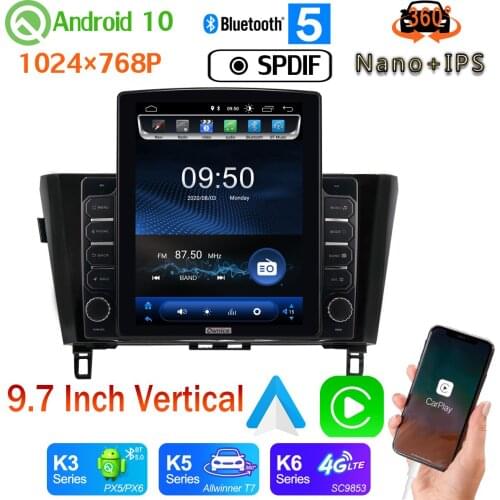 9.7" Vertical Tesla Android 10.0 Car Media Radio GPS PX6 4+64G For Nissan X Trail X-Trail 2013-2019 Qashqai 2016-2019 360 Camera