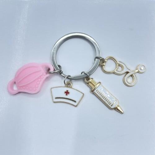 Doctor nurse keychain medical tool stethoscope syringe face mask key ring nurse medical student gift keychain souvenir