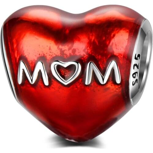 Authentic 925 Sterling Silver Bead Fashion Mom Red Heart Beads For Original Pandora Charm Bracelets & Bangles Jewelry