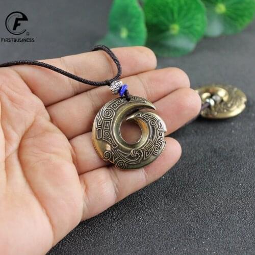 Solid Brass Change Fortune Lucky Wealth Pendant Necklaces For Women And Men Gold Color Copper Round Jewelry Car Keychains Gift