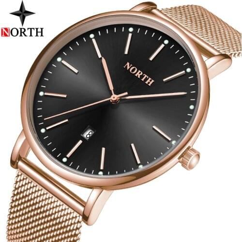 NORTH Luxury Brand Watch Men Fashion Quartz Watches Steel Mesh Untra Thin Sport Waterproof Casual Date Watches Relogio Masculino