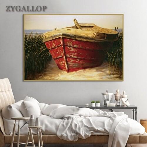 Sailboat On The Shore Oil Painting Canvas Wall Art Posters and Prints Scandinavian Decor Wall Paintings Pictures for Home Design