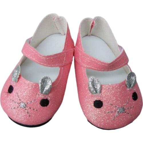 For 18 Inch Girl Shiny color 7cm Cute Animal mouse Doll Shoes for 43CM Reborn Baby Doll leather Shoes