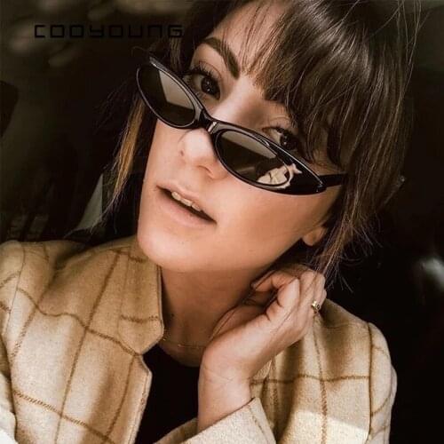 HKNA 2021 Small Cateye Sunglasses Women Luxury Designer Eyewear Women/Men Shades Narrow Pink Cat Eye Sunglasses UV400 Points