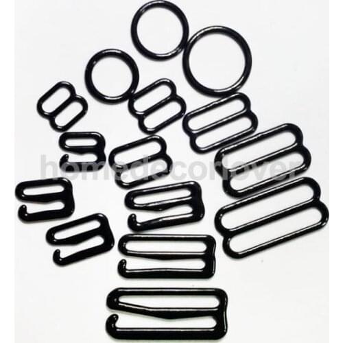 100/lot 8mm/10mm/15mm/20mm/25mm Black Bra Adjuster Metal Slider Hook Ring for Bikini Lingerie
