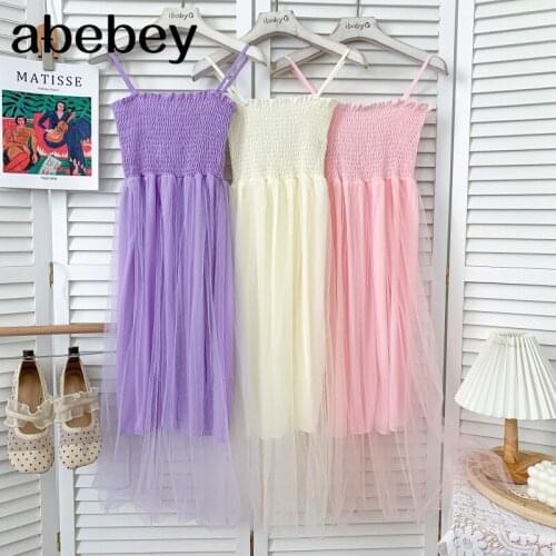 Sweet sleeveless off shoulder Dress high waist pleated waist mesh patchwork mid-length A-line Dress 2021 New Summer