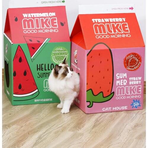 Cute Cat House Milk Cat Scratcher Corrugate Paper Cardboard Kitten Nest Pet Interactive Toy Grinding Claw Protect Furniture