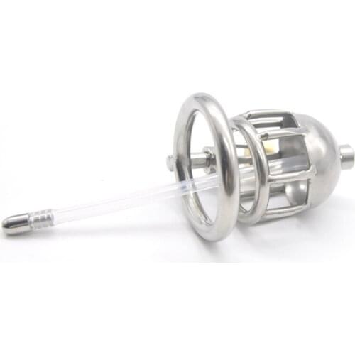 Stainless Steel Male Chastity Belt Super Small Cage Steel Cock Cage Chastity Device with Urethral Catheter Sex Toys for Men G138