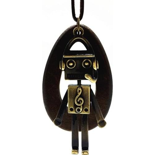 Music Girl Leaf Paper Clip Fashion Teardrop Wood Vintage Charms Pendant Leather Pendants Necklace Women Sweater Chain Jewelry