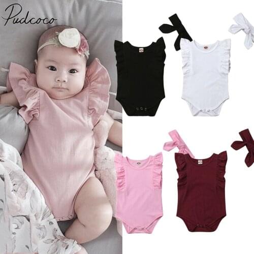 2019 Brand New Newborn Infant Baby Girls Boys Ruffle Solid Bodysuit Sleeveless Sunsuit Cotton Jumpsuit Outfit Clothes Summer