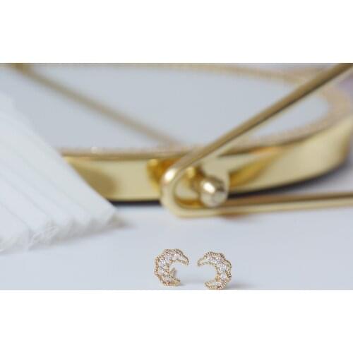 Korea New Design Fashion Jewelry 14k Gold Plated Exquisite Zircon Moon Stud Earrings for Woman Daily Small Cute Simple Earring
