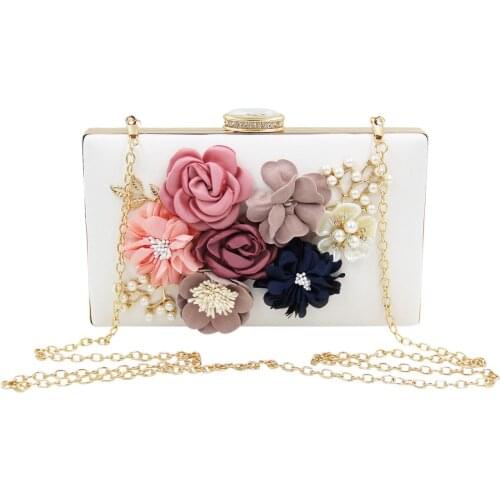 New Women Clutch Bag Floral Party Purse Wedding Evening Handbags, White
