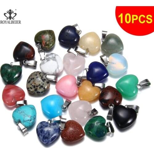 Wholesale 10pcs Natural Stone Lover Gem Stone Pink Quartz White Crystal heart Pendant Chains Healing Necklace for Charm Jewelry