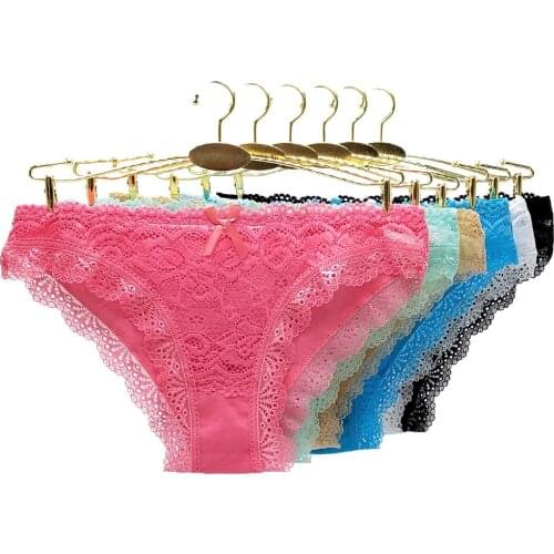 Wholesale Lace Women Underwear Mix Colors Hollow Low Rise Ladies Panties Set Sexy Triangle Briefs Free Shipping