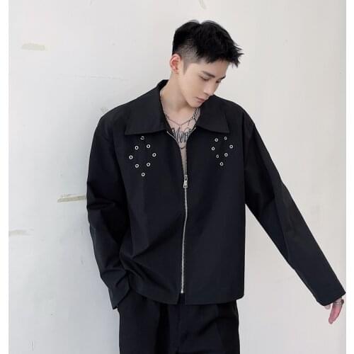 2021 Japanese streetwear autumn dark jacket male Korean casual loose baseball uniform jacket male Black Short Outerwear