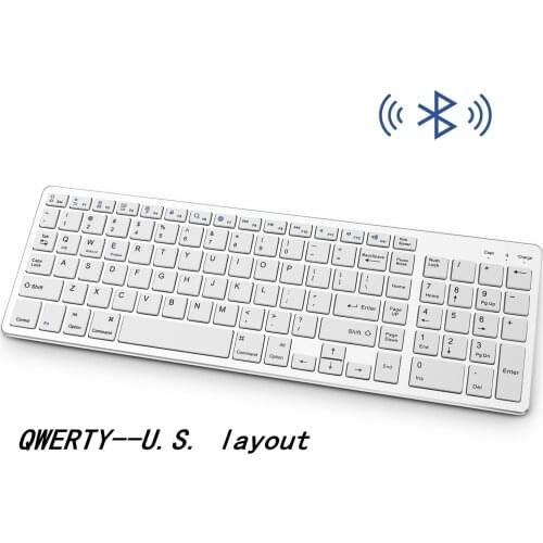 Rechargeable Portable BT Wireless Bluetooth Keyboard with Number Pad Full Size Design for Laptop Desktop PC Tablet silver white