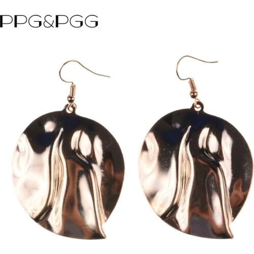PPG&PGG Trend fashion metal leaf bohemia Style Gold / Silver Color earring vintage big statement drop Earrings for wholesale
