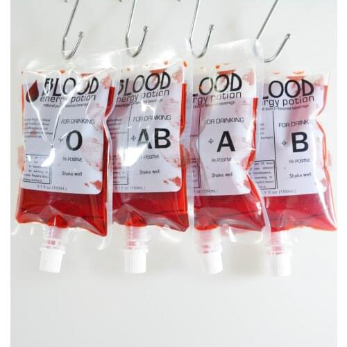 150ml Halloween Blood Type Decoration O AB A B Transparent Clear PVC Reusable Blood Bag Vampire Pouch Halloween Props