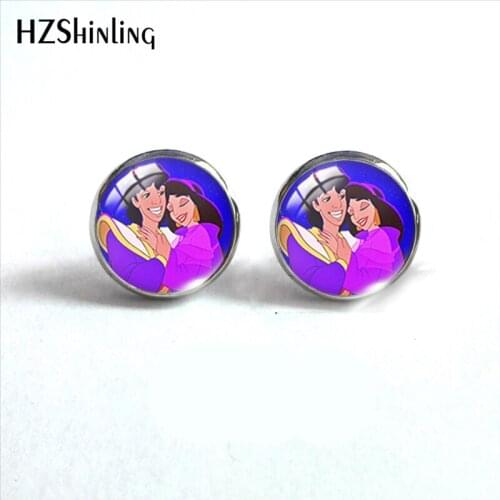2021 New Arrival Kawaii Jasmin Princess and Magical Lamp Handmade Stainless Steel Glass Dome Stud Earrings