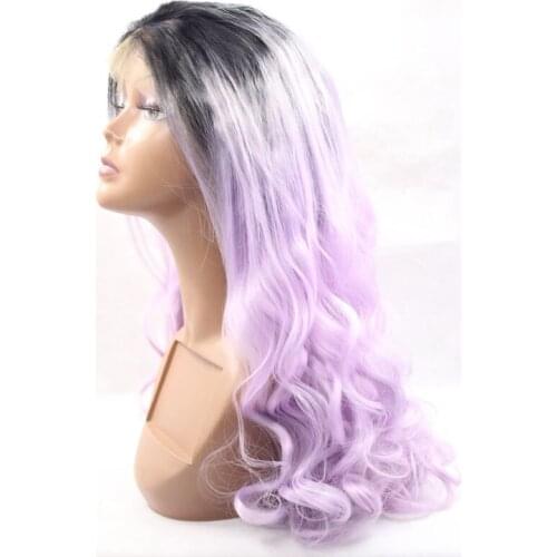 Ombre Purple Body wave Synthetic Lace Front Wig Glueless Long Natural Black//Purple Heat Resistant Hair Wigs Cosplay Wigs