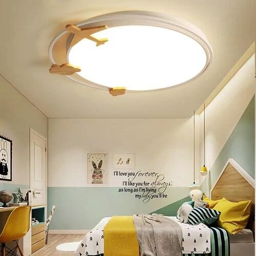 Modern LED Whale Airplane Giraffe Ceiling Light Round Wood Dimmable Lamp with Remote for Boys Girls Kids Bedroom Living Room