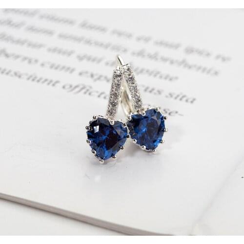 Meajoe Trendy Silver Plated 3 Color Charm Heart Stud Earring Cubic Zircon Metal Fashion Earrings Jewelry For Women Gift