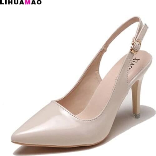 LIHUAMAO women high heel slingback sandals stiletto heels pumps ankle strap pointed toe slip on party wedding ladies dress shoes