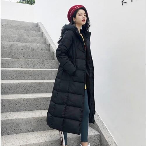 Winter women X-long slim parka female thick jacket plus size 2020 office ladies hooded stand collar coat femme cazadora mujer