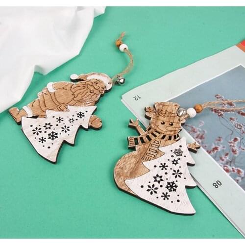 1 pcs Christmas Snowman Wooden Pendants Cartoon Shape Wood Hanging Decor Santa Claus Xmas Tree Ornaments Decorations for Home