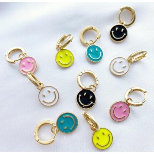 10 pairs)2021 New Arrived Fashion Jewelry Gold Color Pastel Enamel Smile Smiley Face Charm Dangle Earring