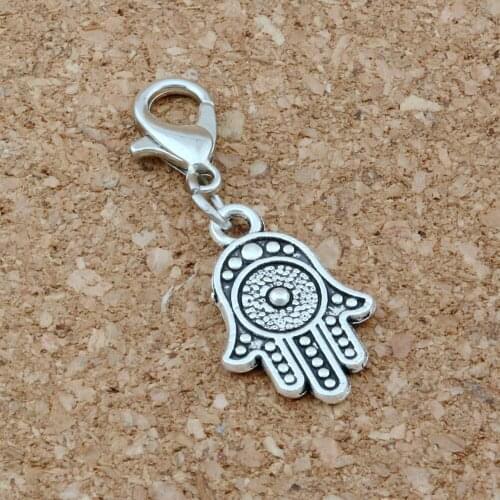 10Pcs / Lots Hamsa Hand Charms With Lobster Clasp Fit Charm Bracelet DIY Jewelry 12.2x32mm A-377b