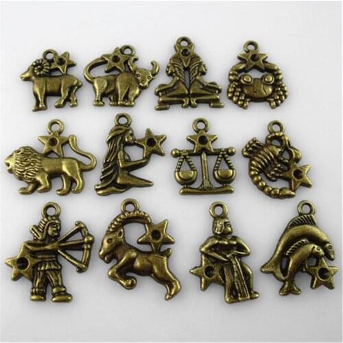 12pcs Antique Bronze Plated Zodiac all Constellation Charm Alloy Pendant DIY Handmade Making Jewelry Accessories