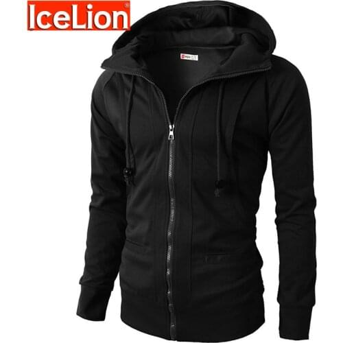 IceLion 2021 Casual Hoodies Men Zipper Sweatshirts Spring Winter Hoodie Fashion Cardigan Sportswear Solid Slim Male Tracksuit