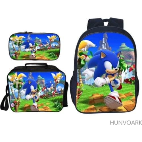 3pcs/set Cartoon Children SONIC RACING Shadow Printing Backpack Kids School Bags Boys Girls Primary Schoolbag Students Backpacks